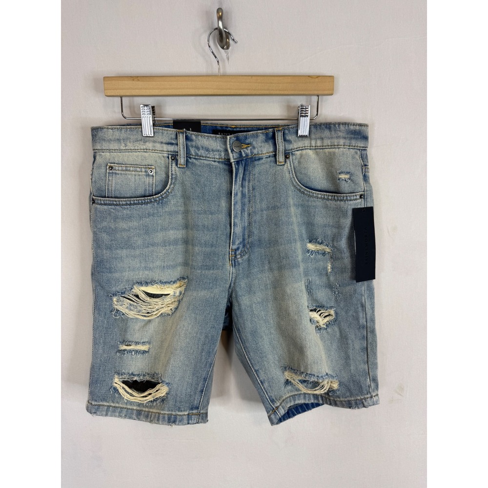 Saint Morta Destroyer Distressed Denim Shorts Vintage Blue Mens‎ 34 NEW